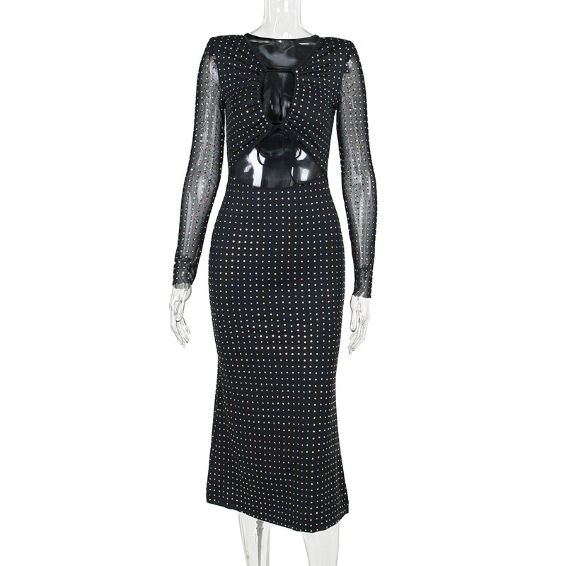 Femmes Robe À Paillettes Style Classique Vêtement De Rue Sans Col Diamant Manche Longue Couleur Unie Maxi Longue Robe Boîte De Nuit Bar display picture 9