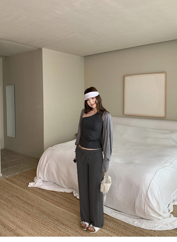 抽绳系带垂垂裤女2025新款针织垂感松弛慵懒风显瘦直筒窄版休闲裤|undefined