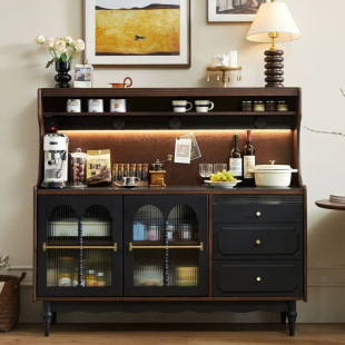 French Retro Solid Wood Sideboard Cabinet Living Room Wall Storage Cabinet Cabinet Household Kitchen Storage Cabinet Integrated Middle Ancient