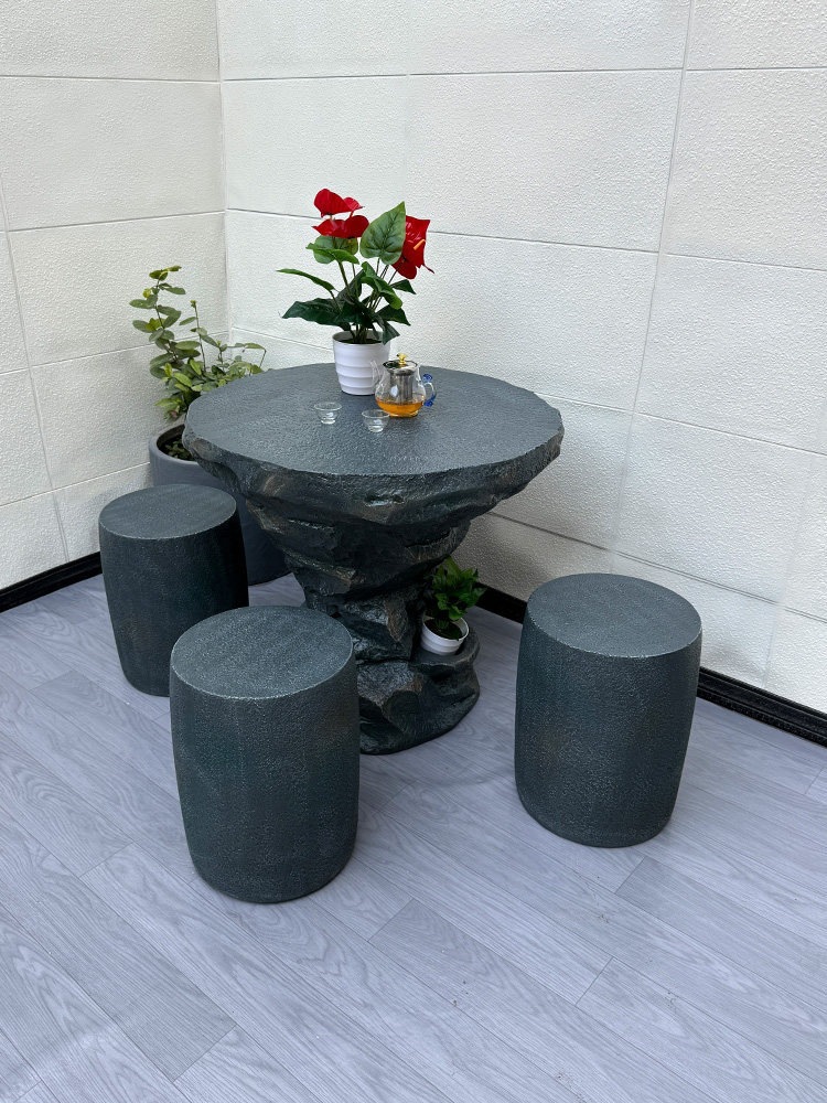 仿石桌石凳户外围炉煮茶烧烤一体庭院桌椅公园露天阳台休闲小圆桌