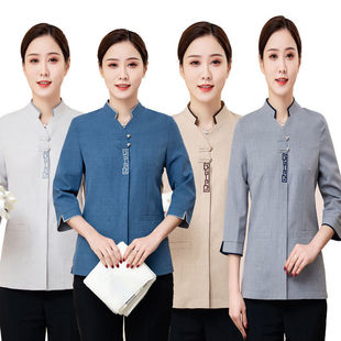 Summer Hotel Room Cleaning Uniform Three-Quarter Sleeve Housekeeping Clothing Mall Property Cleaning Lady Thin Work Uniform Women Gray