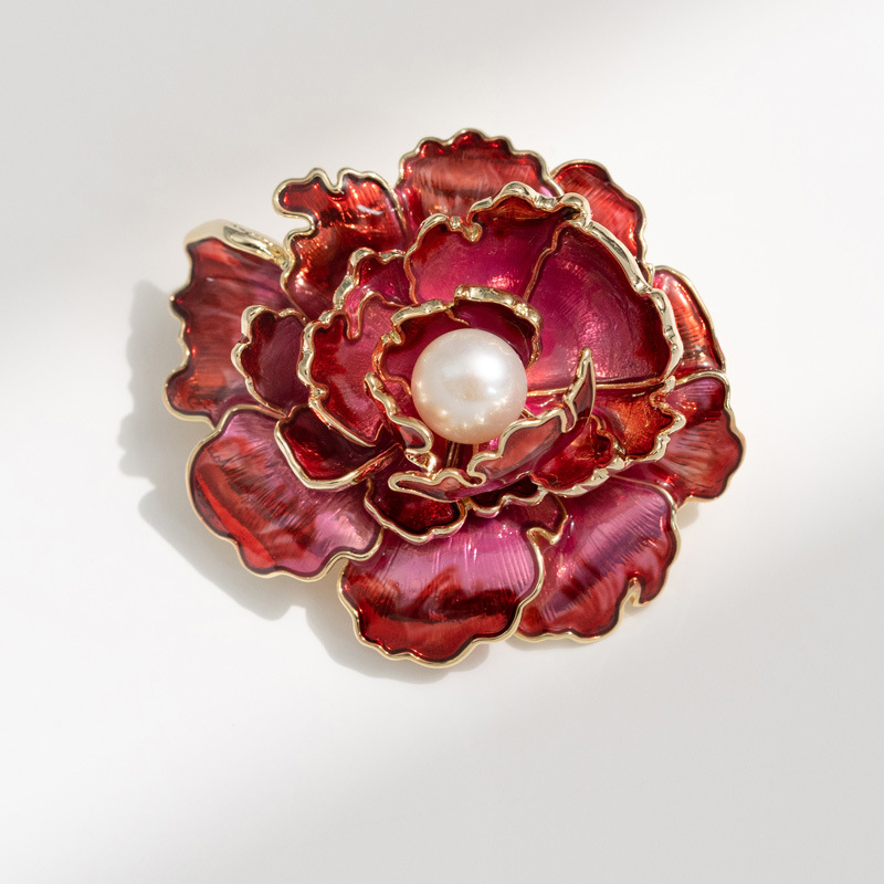 Retro multi-layer three-dimensional peony brooch pendant freshwater pearl corsage_voghion.com