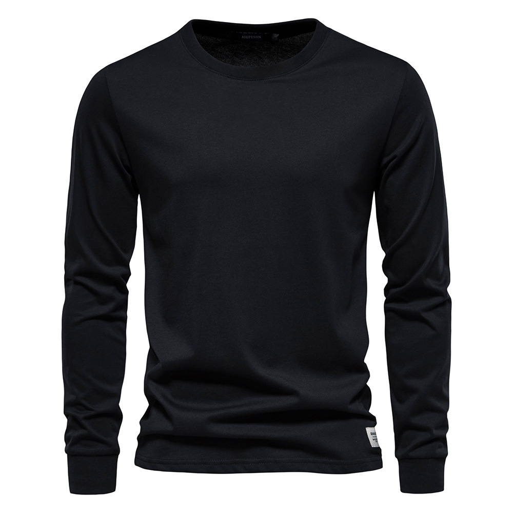 T-shirt in puro cotone con strato interno da uomo a maniche lunghe in tinta unita a maniche lunghe alla moda autunno nuovo_voghion.com