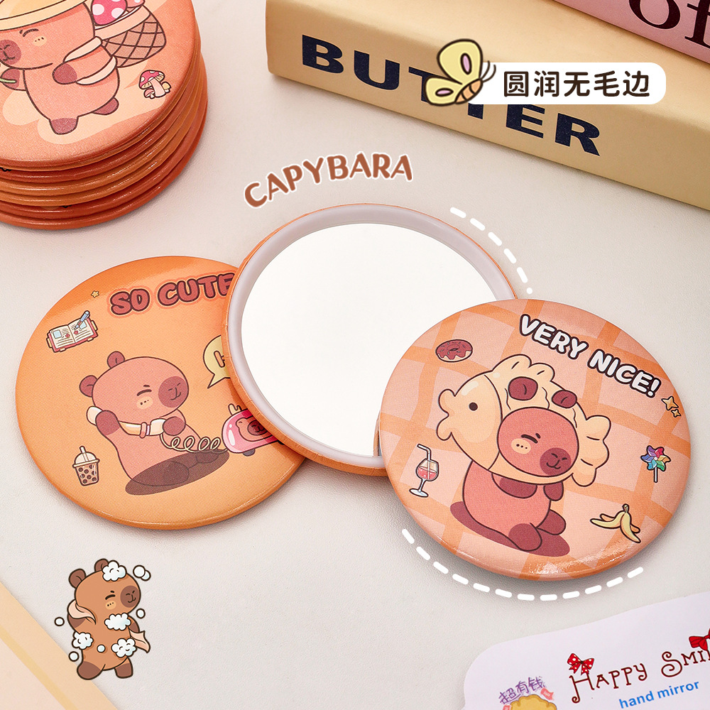 Redondo Kapibala pequeño espejo portátil mini lindo espejo redondo estudiante espejo de una cara espejo de maquillaje regalo al por mayor