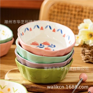 2023 New Style Dining Bowl Household Special Beautiful Ceramic Air Fryer Salad Bowl Baking Bowl Vientiane Flower