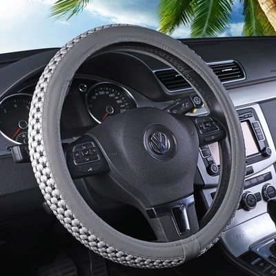Steering wheel cover for Drivers, Anti-Slip, Sweat-Absorbent - gray-knittedleather-double-style-general