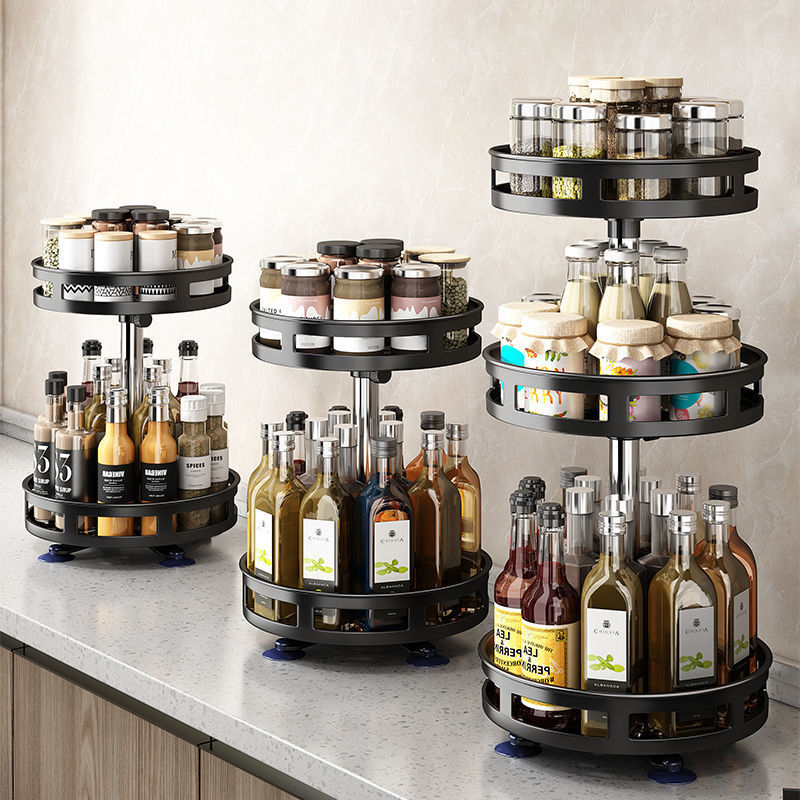 Suction Cup Adjustable Rotating Spice Rack Corner Countertop Condiments Oil Salt Sauce Vinegar Space-Saving Corner Storage Rack