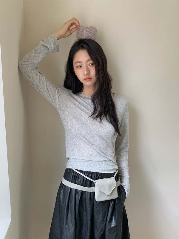 苏奈  韩系纯色长袖T恤女秋季2025简约修身显瘦内搭舒适打底上衣|undefined