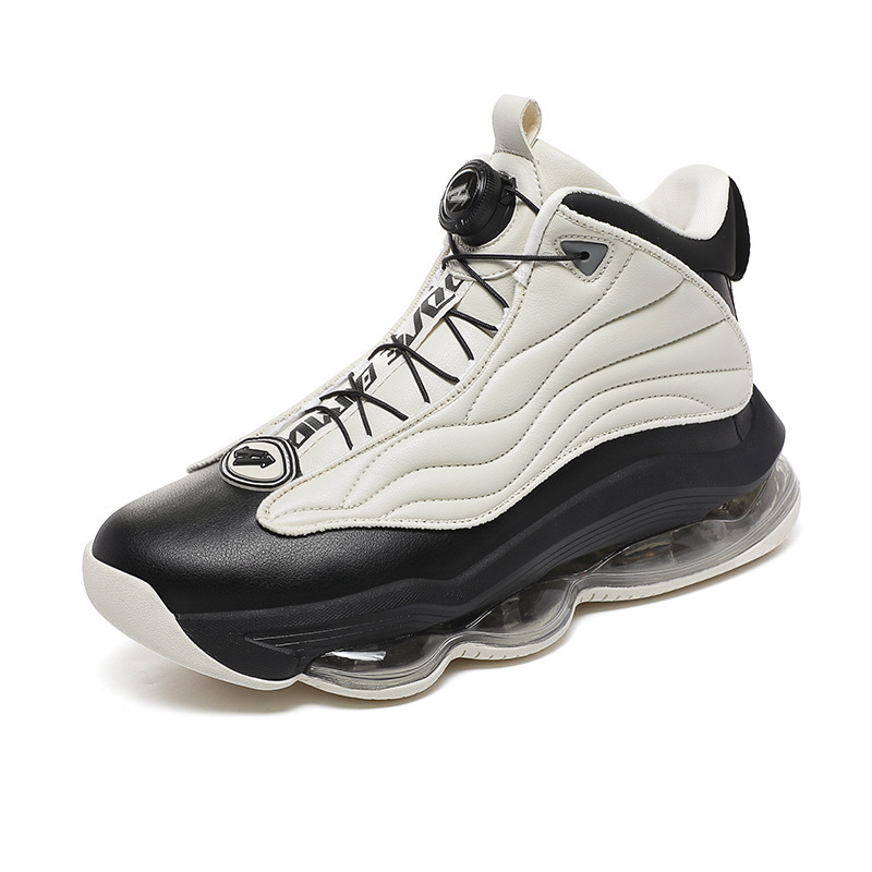 Spring and Autumn High-Top Practical Basketball Shoes, Cotton Shoes with Rotating Buckle, Air-Cushioned Sports Running Shoes, Trendy Shoes for Teenagers, Non-Slip and Wear-Resistant