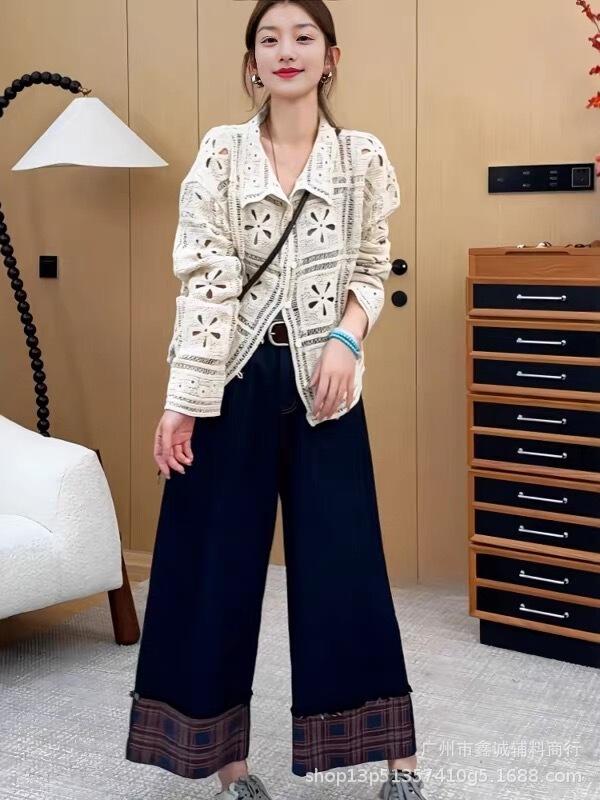 秋季新款极简百搭立体镂空翻领针织开衫女设计感 显瘦外套潮|undefined