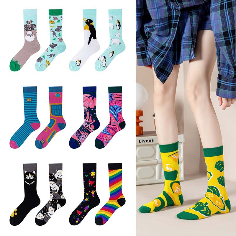 Four Seasons Couple Trendy Socks American Street Style Retro Unisex Fun Versatile Mid-Calf Cotton Socks