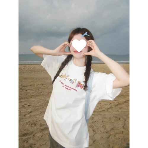 Women's Loose and Slimming White Short Sleeve T-Shirt, Summer New Arrival, Casual and Easygoing Style, Versatile Pure Cotton Half-Sleeve Top for Plus Size