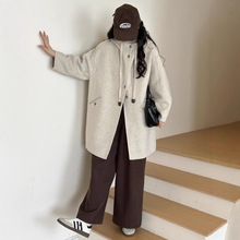 连帽毛呢外套女中长款2024年秋冬新款韩版宽松显瘦气质羊绒大衣潮