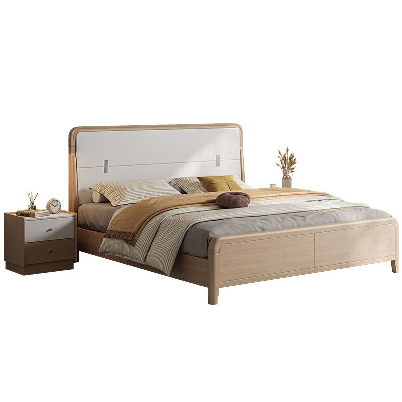 Cama de madera maciza 1,8 m dormitorio principal cama doble 1,5 m dormitorio secundario registro nórdico cama individual hogar crema estilo cama de madera maciza
