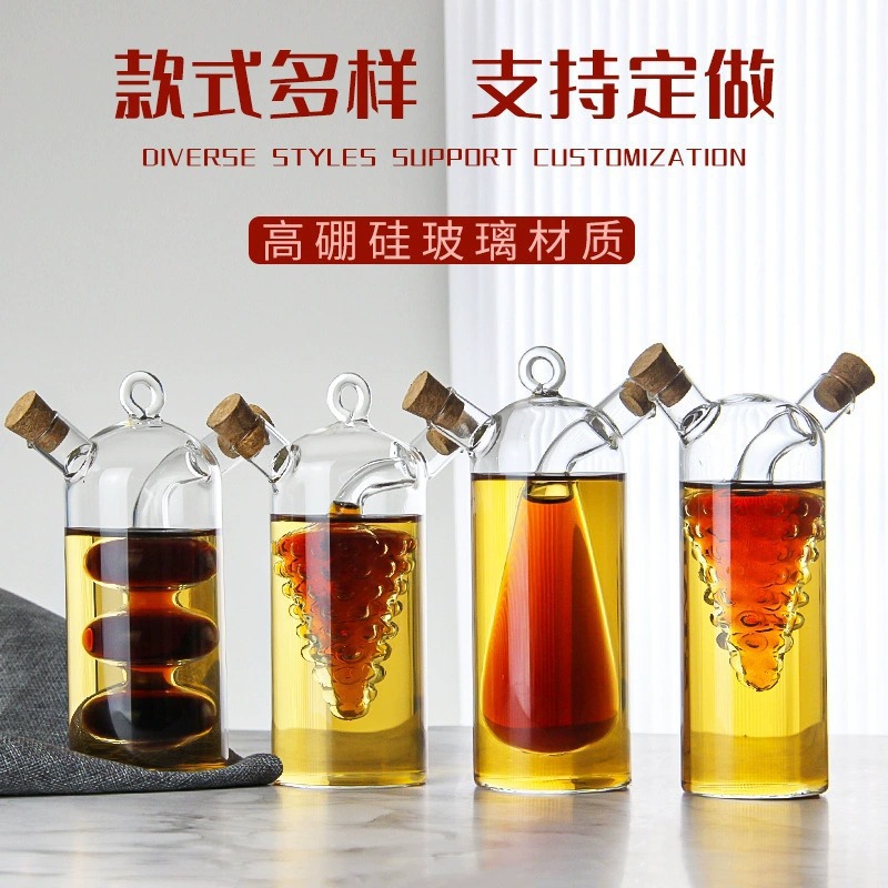 批发两用玻璃油壶家用创意油醋瓶双嘴软木塞异形橄榄油瓶厨房调味