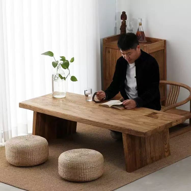 老榆木茶桌长条桌实木复古榻榻米茶几茶台矮桌阳台飘窗泡茶茶桌