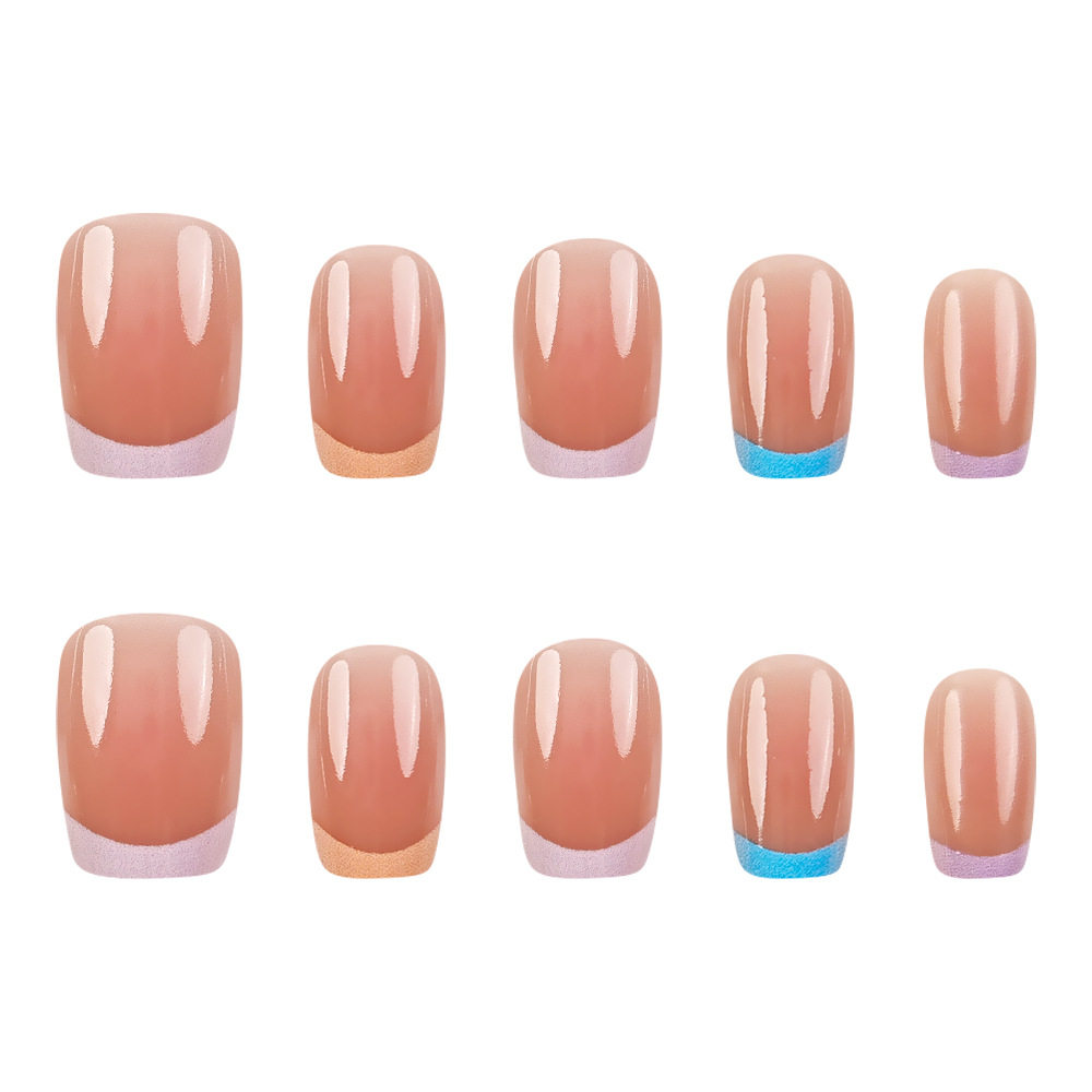 Esmalte de uñas trapezoidal francés de borde pastel desnudo 10 piezas de parche de uñas de ojo de gato de código dividido