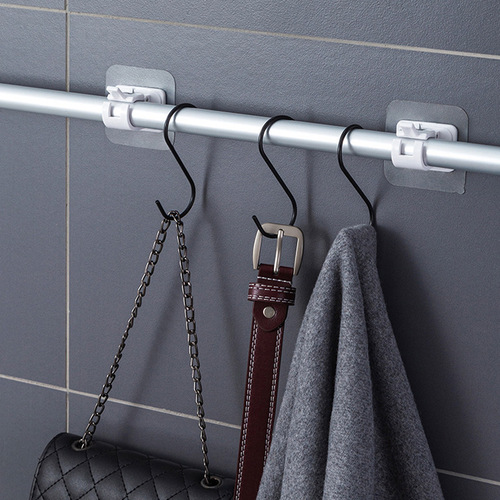1443 2-pack curtain rod hooks, no punching, multi-purpose towel rod hanger, bathroom rag rod hook