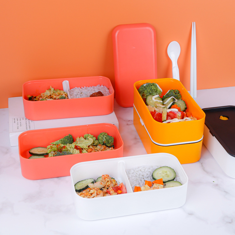 饭盒日式木盖便当盒分隔上班族学生塑料分格保温午餐盒饭盒微波炉