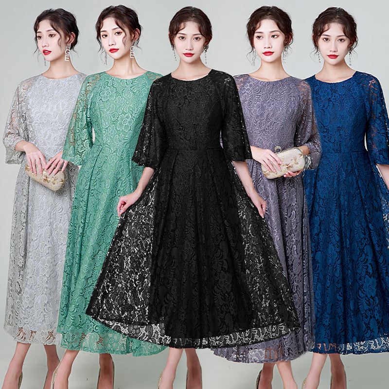 Evening Dress for Women 2026 New Style Plus Size Flutter Sleeves Cover Belly Slimming Fairy-Like Gray European and American Independent Brand Bridesmaid Dress