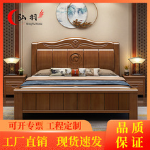中式全实木大床现代简约橡木1.8米双人主卧储物1.5米单人工厂直销