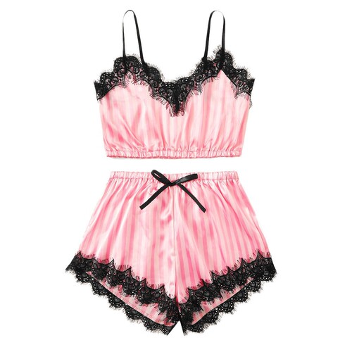 Lingerie Western Bestseller Sexy Lace Heart Print Halter Edge Shorts Women's Nightgown Set of Two