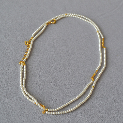French-style minimalist Chanel-inspired high-luster small pearl chain multi-layer long pendant necklace for women to layer in autumn and winter