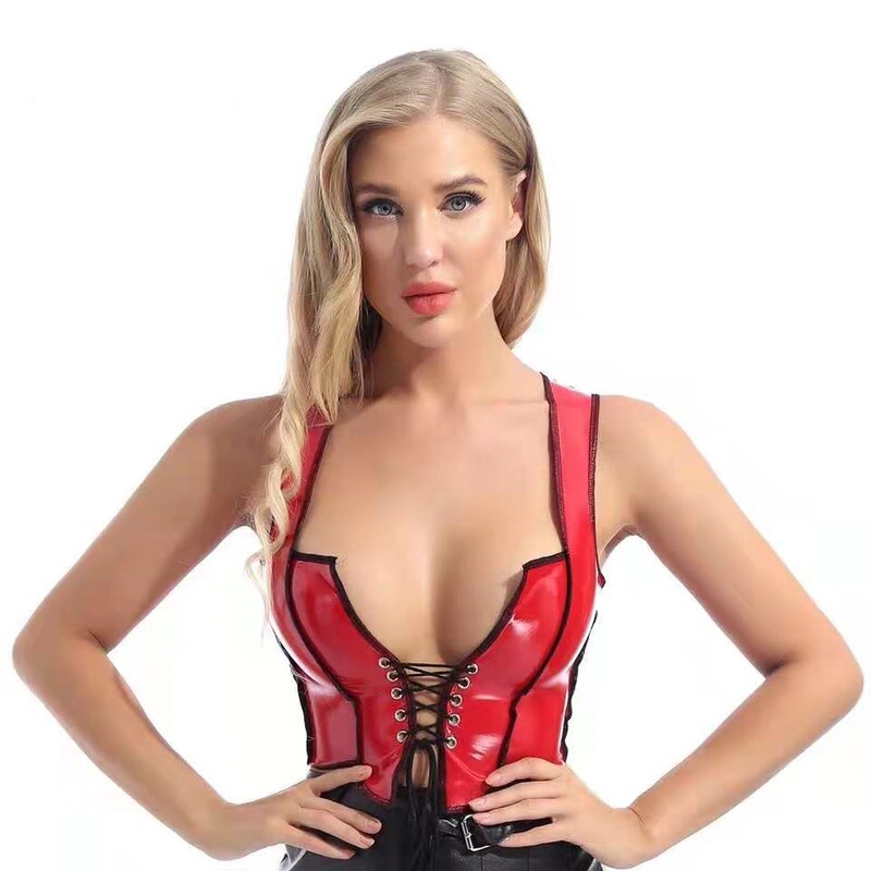 Cross-border Products Women's PVC Mirror Bright Leather Vest Sexy Exposure Leather Vest Size Accurate No Odor Cross-border Products Women's PVC Mirror Bright Leather Vest Sexy Exposure Leather Vest Size Accurate No Odor