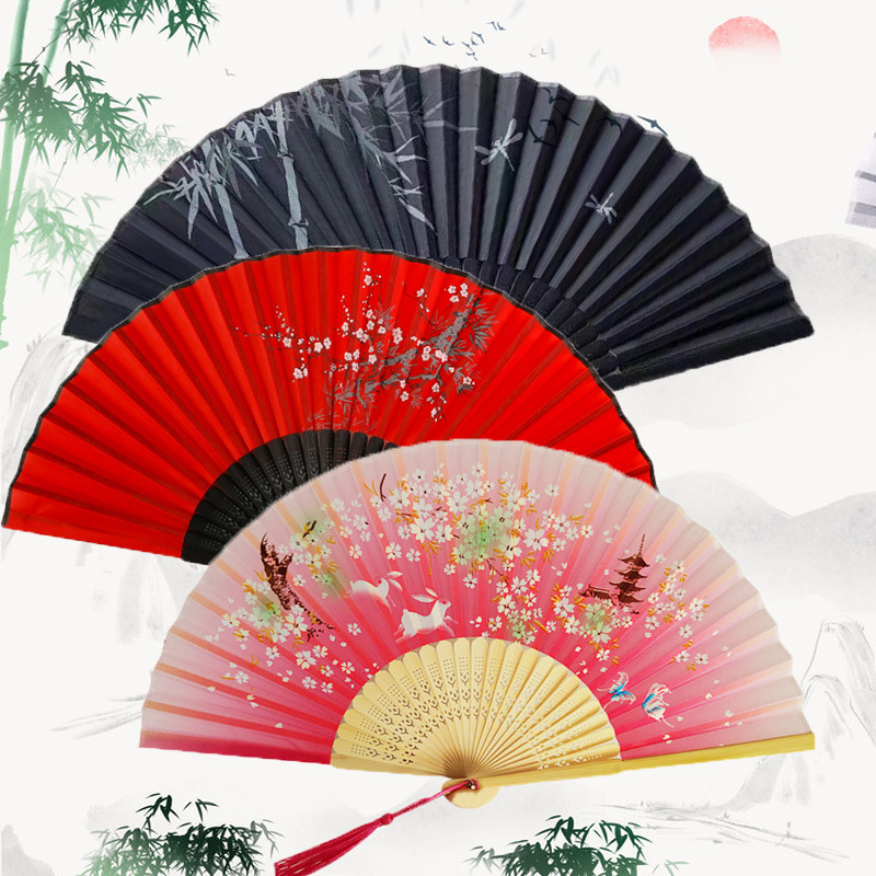 Antique Fan Folding Fan Men's and Women's Classical Dancing Fan Ancient Costume Performance Photography Hanfu Props Chinese Style Handmade Folding Fan