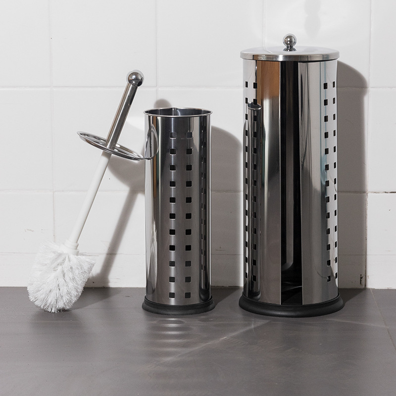 Ourunzhe cepillo de inodoro de acero inoxidable con base para limpieza del hogar cepillo de inodoro cepillo de limpieza de mango largo de pelo suave