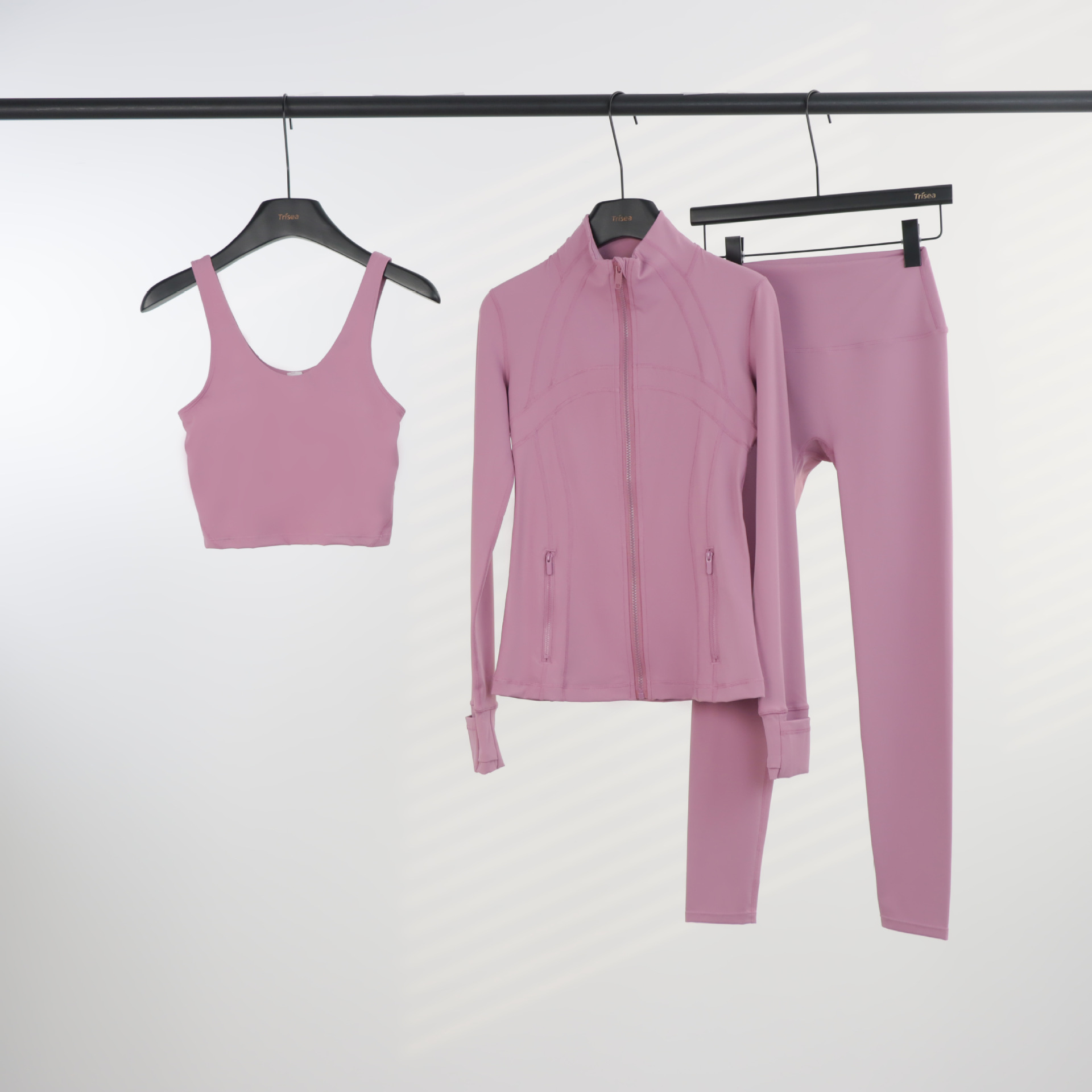 Conjunto de yoga LULU de tres piezas: chaqueta, camiseta sin mangas con cuello en U y leggings de cintura alta para mujer.