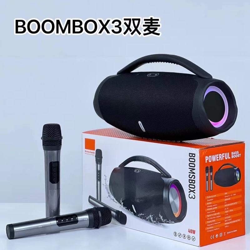 人気の Boombox3 第三世代ワイヤレスデュアルマイク Bluetooth スピーカーポータブルオーディオ 40 ワットサブウーファー|undefined