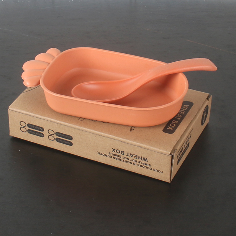 Plato Infantil con Cuchara de Paja de Trigo Resistente a Caídas para Niños y Estudiantes