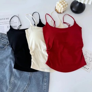 Spice Girls Pure Desire Sling Small Vest Women's Vest with Chest Pad Pleated Backless Design Feeling Base Outer Wear Beautiful Back Top