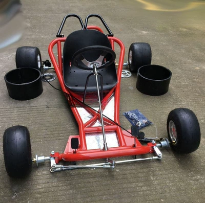 DIY Four-Wheel Motorcycle Drift Kart Motorcycle frame - black-frame-5inch-wheels-seat-cushion-drift-ring