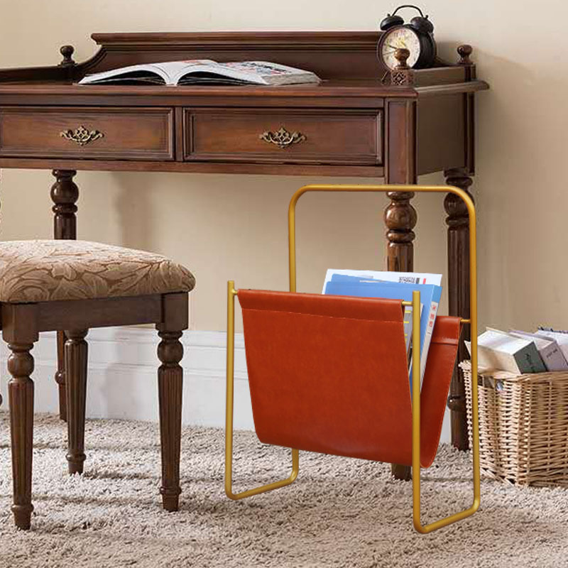 北欧置物收纳架创意小书报杂志架落地桌面皮制资料架金属报纸画架|ms