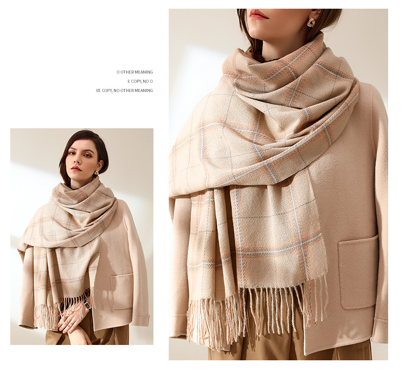 2024 Fashion Checkered Scarf New Cashmere Scarf Women's Sweet Shawl Warm Woven Tassel Autumn And Winter Scarf_voghion.com