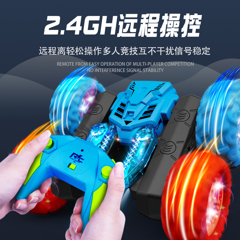 Nuevos productos de control remoto para niños 2.4G juguetes de automóviles de control remoto 360 rotación de luces de colorido carro de volcado