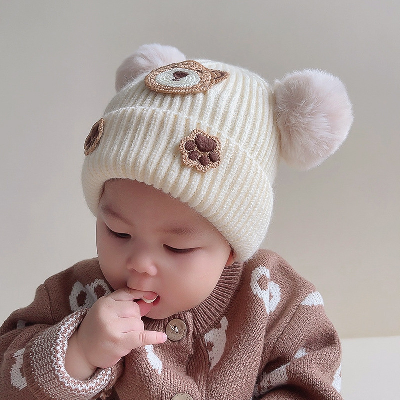 婴儿帽子秋冬加绒加厚针织帽小熊可爱超萌宝宝毛线帽男女儿童帽韩