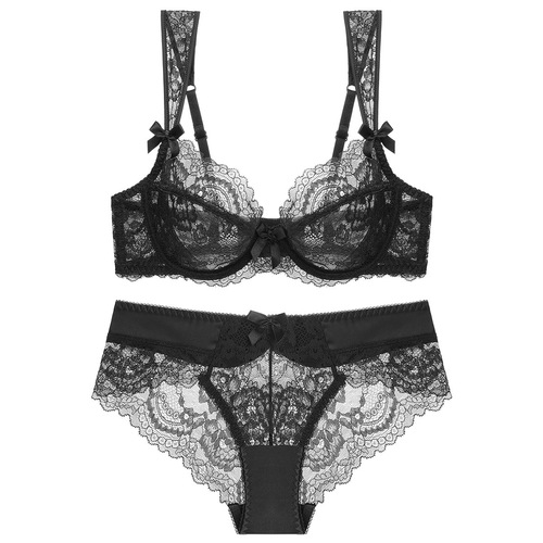French ultra-thin lace underwear for big breasts, large size bra, anti-sagging, push-up, sexy and interesting underwear set