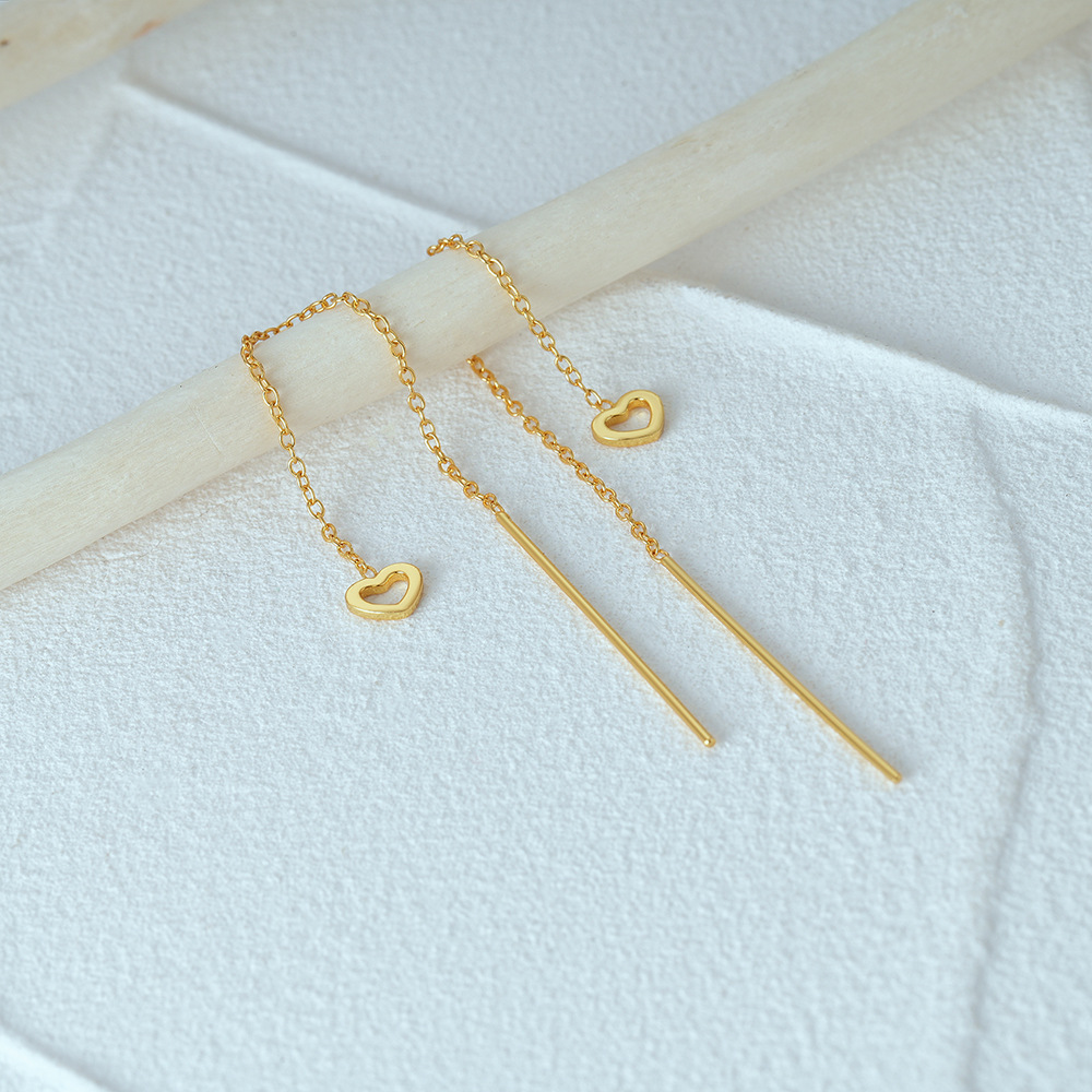 6g Weight 925 Sterling Silver Ear Needle Material Threader Earrings Classification 1 Pair Quantity Daily, Date Occasion 925 Sterling Silver Material Heart Shape Pattern Women's Gender Tassel, Plating Design Sweet Style 1 Pair 925 Sterling Silver Heart Shape Threader Earrings 7
