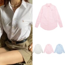 RL拉夫polo彩色小马刺绣翻领衬衫男女款纯棉开衫上衣长袖宽松型