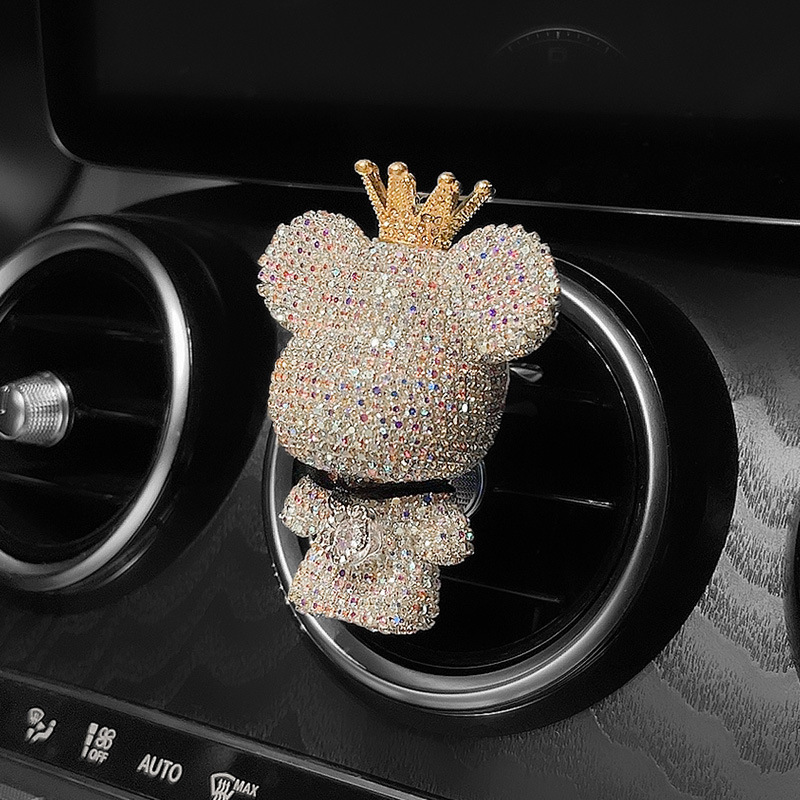Salida de aire de perfume de automóvil, decoración de automóvil, lindo adorno de oso con diamantes, aromaterapia de aire acondicionado de automóvil femenino, fragancia ligera duradera