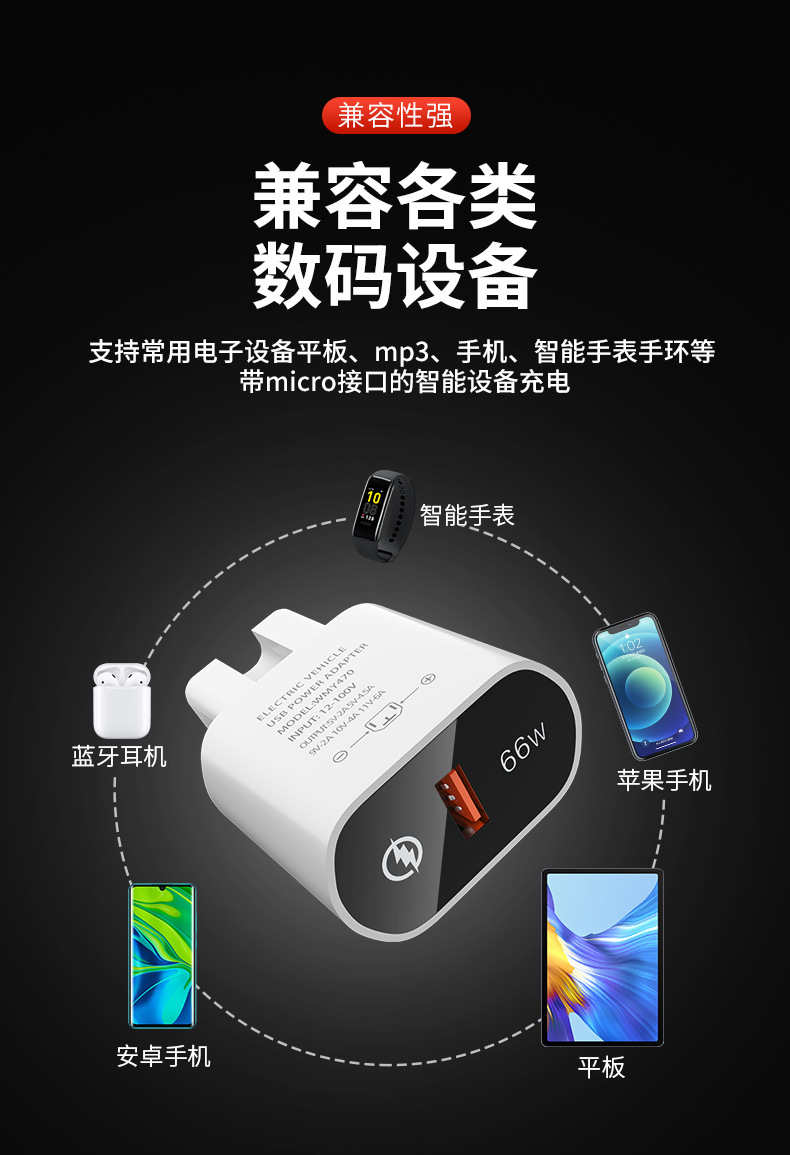 Electric Vehicle Mobile Phone Charger 66W Flash Charging Fast Charging USB Converter Plug 48V60V72 Volt 100V Universal Model