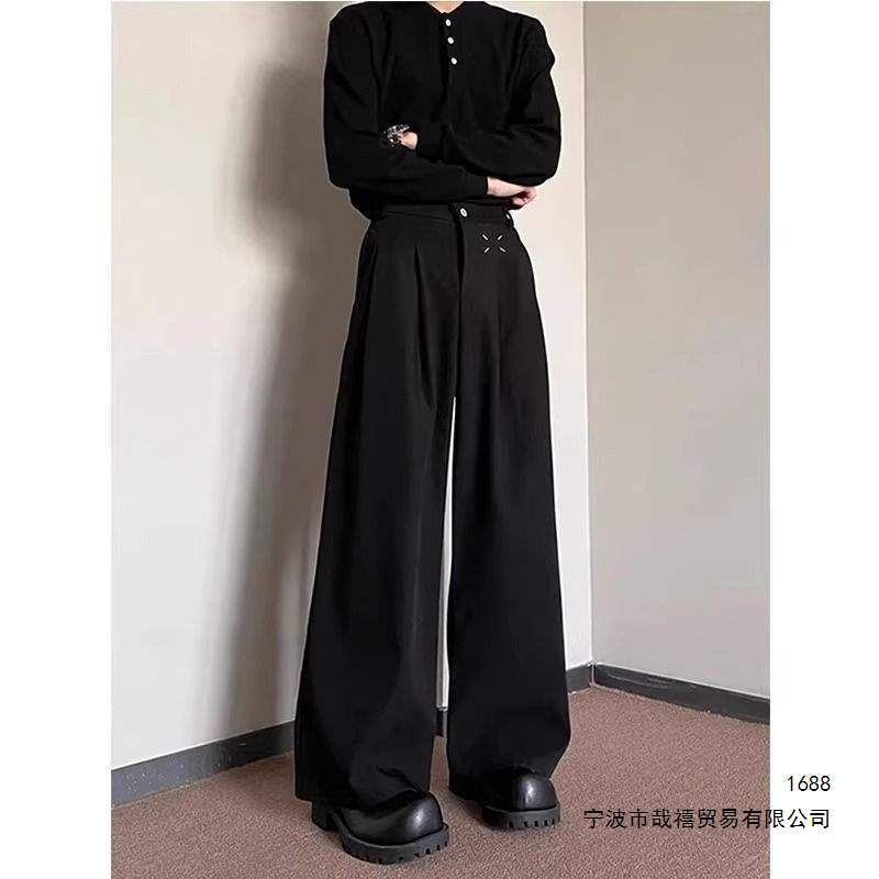 褶皱西裤男士高街阔腿宽松直筒休闲垂感西装裤拖地长裤子百搭秋冬
