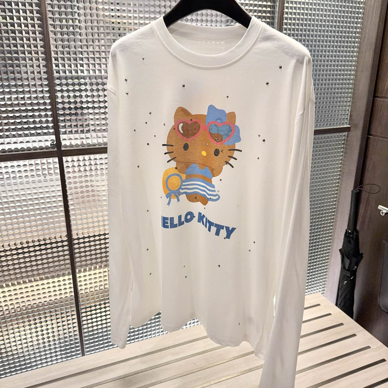 Starry Sky Rhinestone Cartoon Swimsuit Vacation Kitty Cat Sun Protection Top for Women Loose Age-Reducing Thin Long-Sleeve T-Shirt Starry Sky Rhinestone Cartoon Swimsuit Vacation Kitty Cat Sun Protection Top for Women Loose Age-Reducing Thin Long-Sleeve T-Shirt