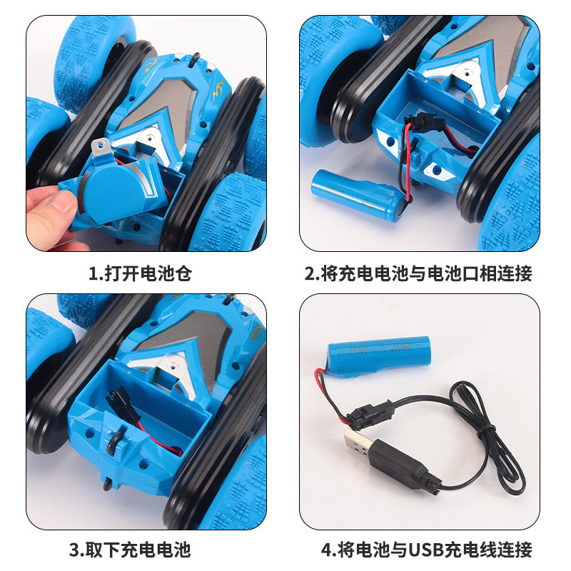 Transfronterizo RC coche de control remoto recargable doble cara acrobacias giratorias vehículo todoterreno para niños 2.4G coche de juguete eléctrico de control remoto