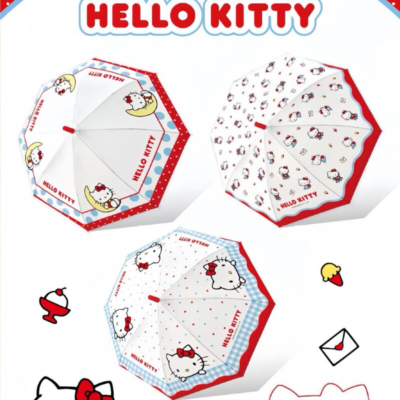 Authentic Hello Kitty Korean-Style High-Appearance Instagram Matte Transparent Umbrella Cute Girly Kt Cat Long-Handle Umbrella
