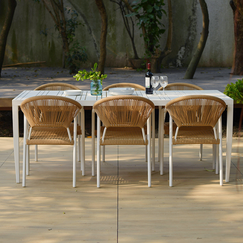 戶外藤編休閒咖啡桌椅北歐白色庭院花園伸縮室外桌椅組合耐淋曬