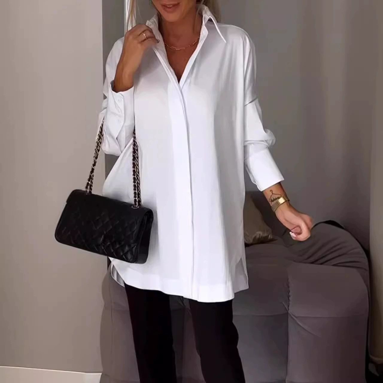 2025 новый европейский и американский независимый магазин Amazon AliExpress новый пуловер с длинным рукавом рубашка повседневная свободная рубашка для женщин